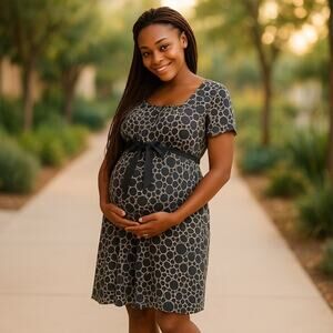 Tomorrow's Mother Womens Dress Size Medium Black Brown Circles Maternity NEW